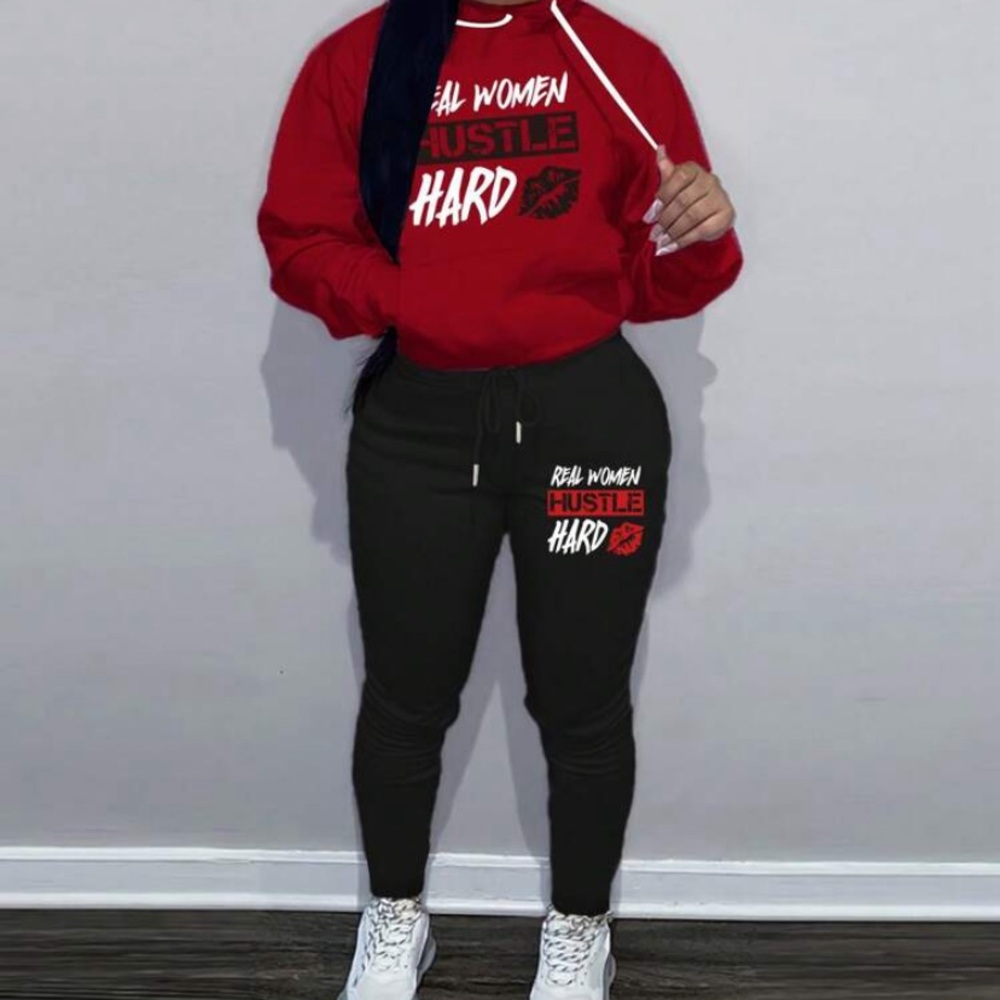 Letter Graphic Drawstring Hoodie & Sweatpants